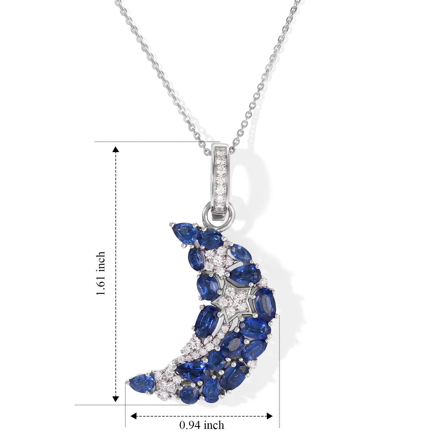 GP - Kashmir kyanite, White Zircon &amp; Blue Sapphire Pendant with Chain (Size 20) in Rhodium Overlay Sterling Silver 4.70 Ct. 4520360 5