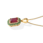 D'Joy - Fissure Filled Ruby, Zambian Emerald & White Zircon Halo Pendant with Chain (Size 20) in 18K Vermeil Yellow Gold Plated Sterling Silver 3.24 Ct._4521245_2