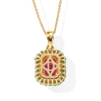 D'Joy - Fissure Filled Ruby, Zambian Emerald & White Zircon Halo Pendant with Chain (Size 20) in 18K Vermeil Yellow Gold Plated Sterling Silver 3.24 Ct._4521245_3