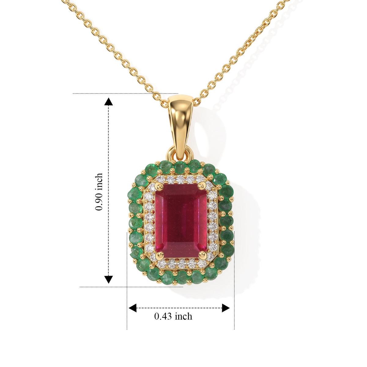 D'Joy - Fissure Filled Ruby, Zambian Emerald &amp; White Zircon Halo Pendant with Chain (Size 20) in 18K Vermeil Yellow Gold Plated Sterling Silver 3.24 Ct. 4521245 4