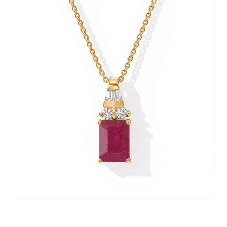 D'Joy - Chanthaburi Ruby &amp; Moissanite Pendant in 18K Yellow Gold Plated Sterling Silver with Chain (Size 20) 1.70 Ct. 4521272 1