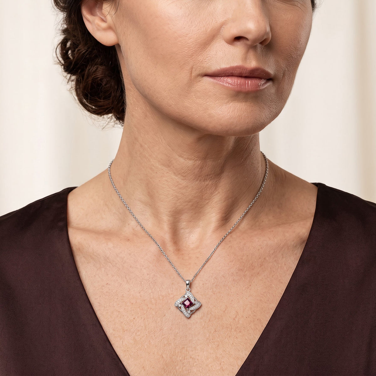 D'Joy - Rhodolite Garnet &amp; White Zircon Pendant in Platinum Overlay Sterling Silver with Chain (Size 20) 1.20 Ct. 4521356 1