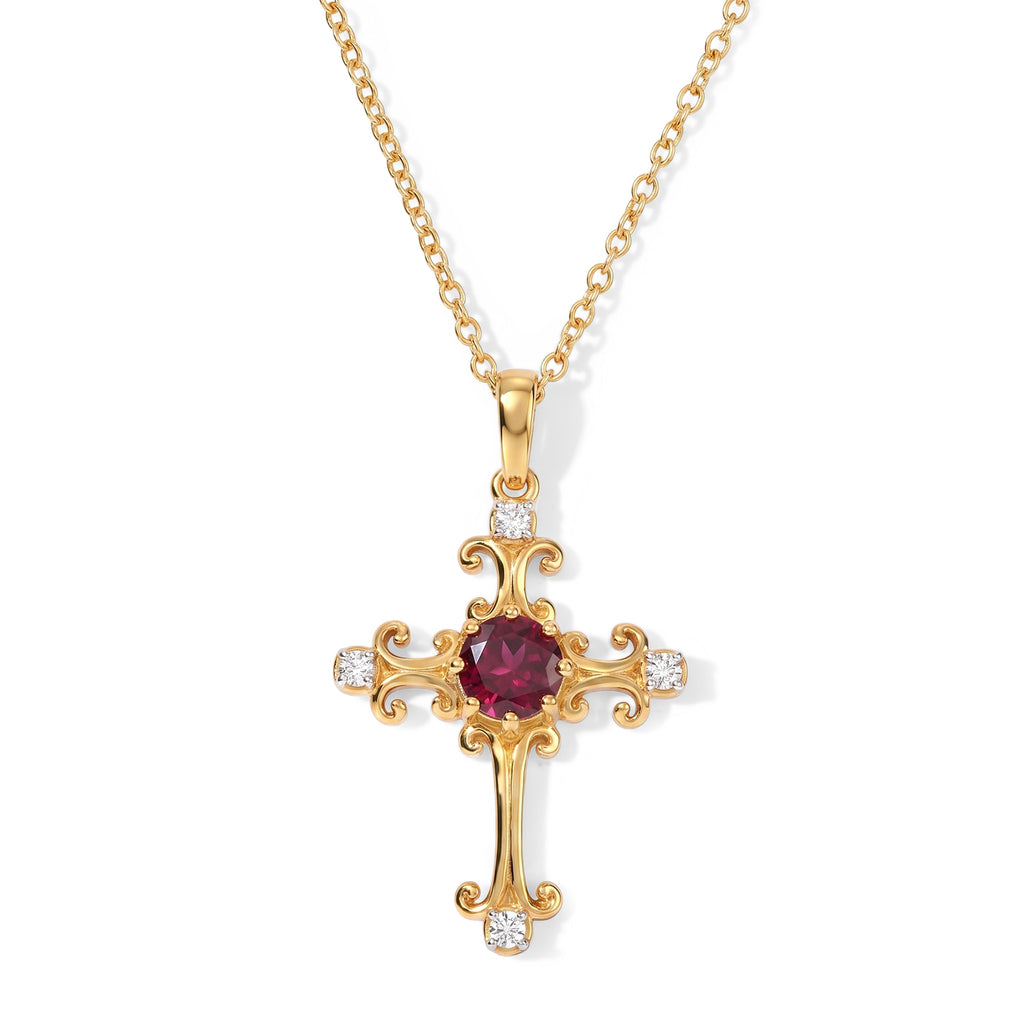 D'Joy - Rhodolite Garnet & White Zircon Pendant in Yellow Gold Plated Sterling Silver with Chain (Size 20) 1.40 Ct._4521361