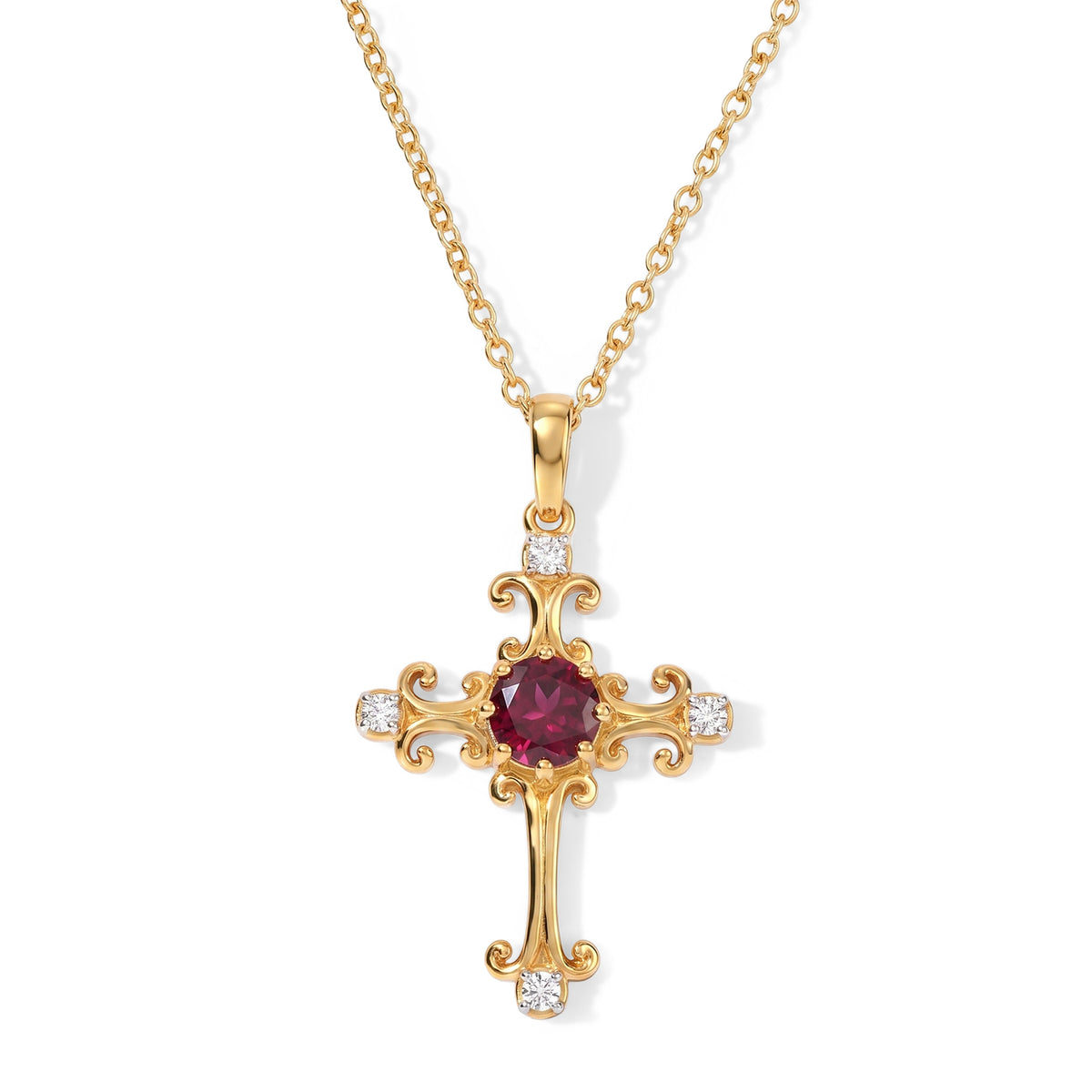 D'Joy - Rhodolite Garnet &amp; White Zircon Pendant in Yellow Gold Plated Sterling Silver with Chain (Size 20) 1.40 Ct. 4521361 0