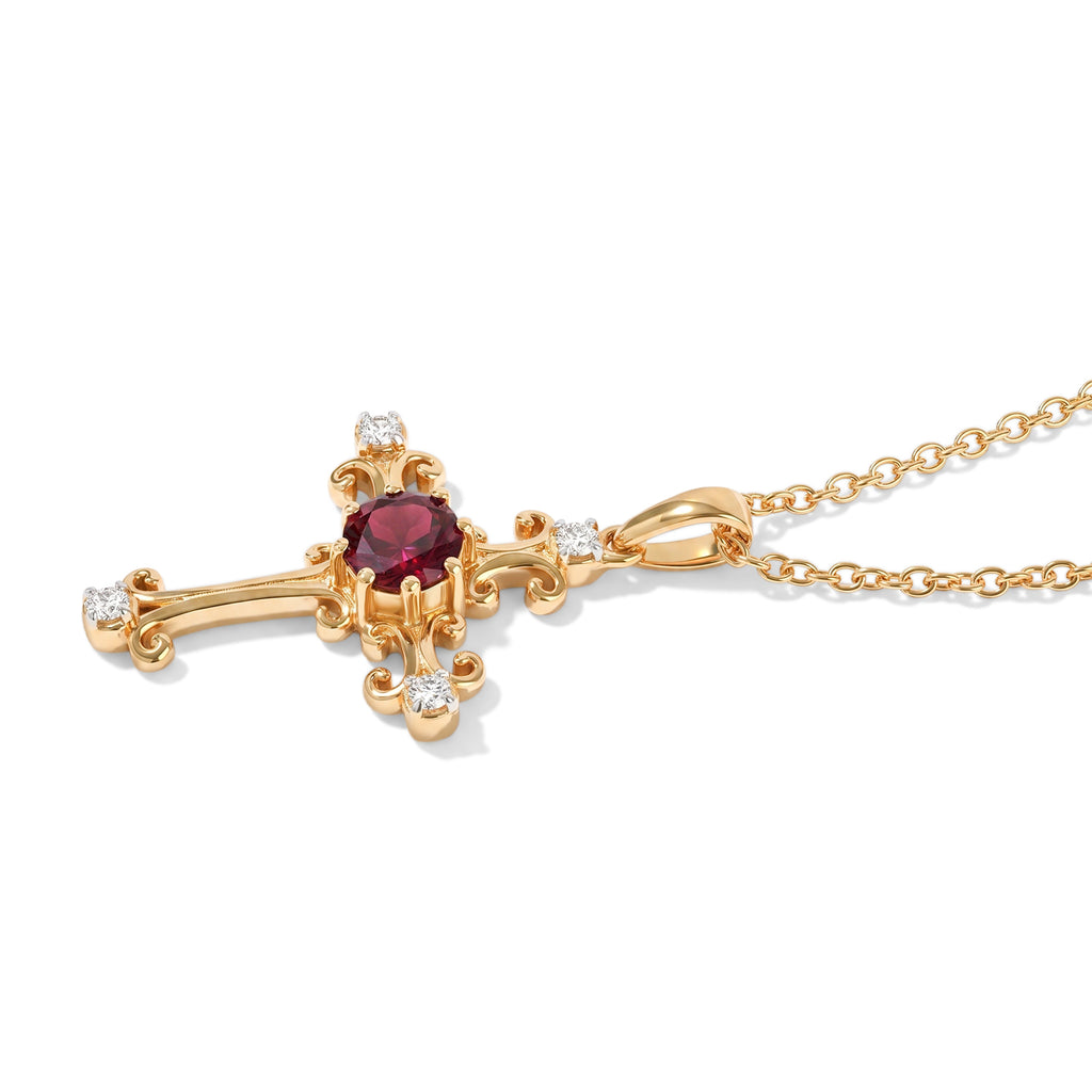 D'Joy - Rhodolite Garnet & White Zircon Pendant in Yellow Gold Plated Sterling Silver with Chain (Size 20) 1.40 Ct._4521361_2