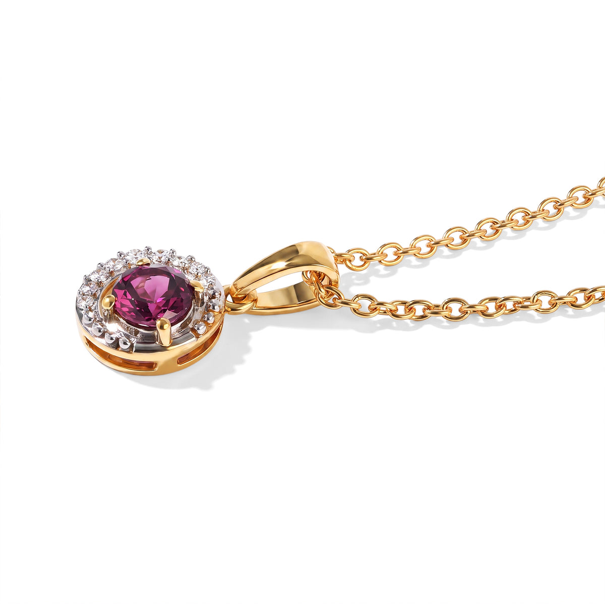 D'Joy - Rhodolite Garnet &amp; White Zircon Pendant in Yellow Gold Plated Sterling Silver with Chain (Size 20) 4521362 2