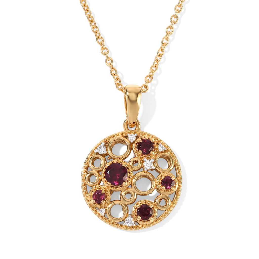 D'Joy - Rhodolite Garnet & White Zircon Pendant in Yellow Gold Plated Sterling Silver with Chain (Size 20)_4521363
