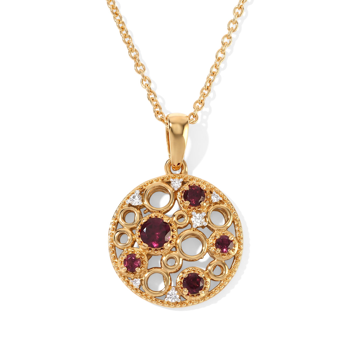 D'Joy - Rhodolite Garnet &amp; White Zircon Pendant in Yellow Gold Plated Sterling Silver with Chain (Size 20) 4521363 0