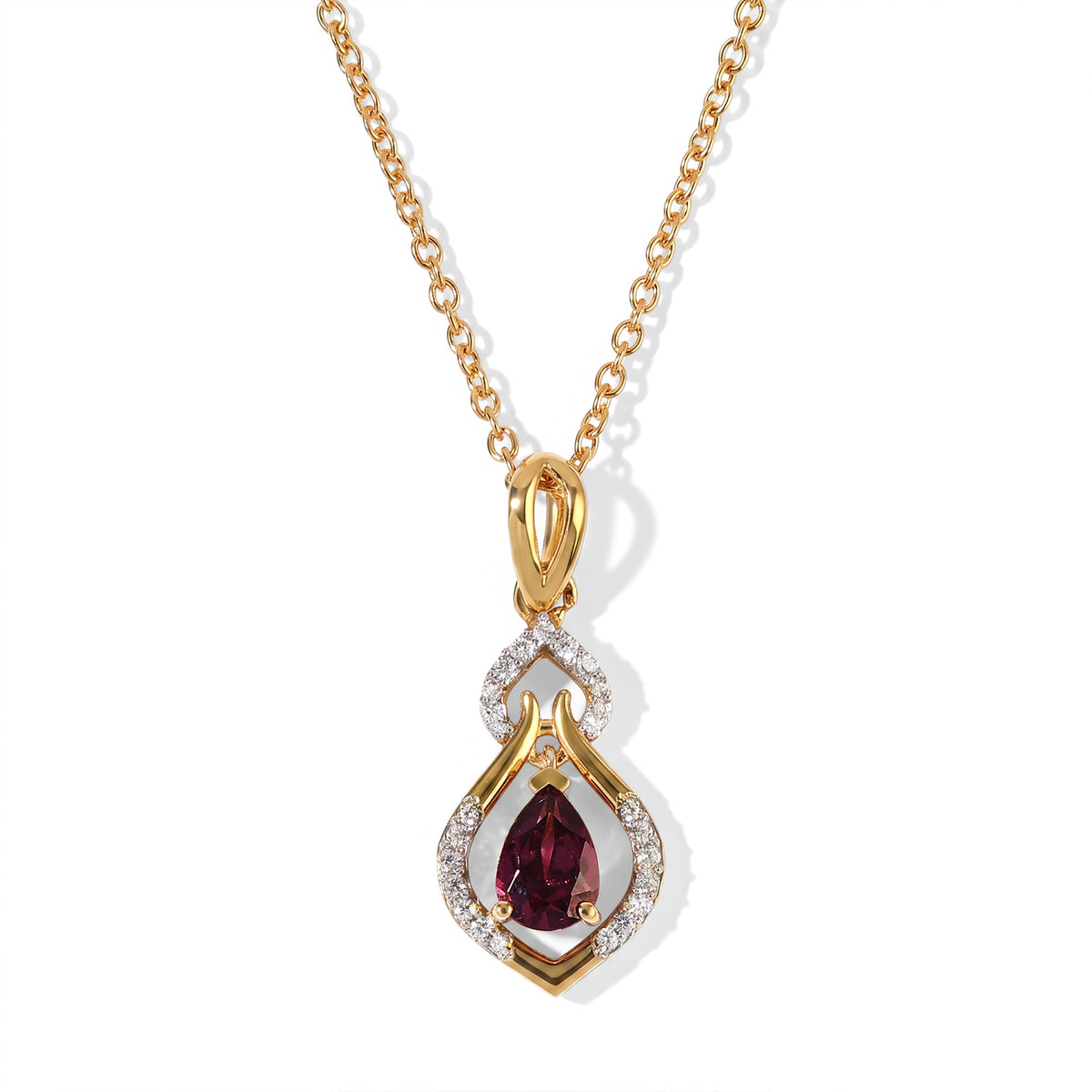 D'Joy - Rhodolite Garnet &amp; White Zircon Pendant in Yellow Gold Plated Sterling Silver with Chain (Size 20) 1.10 Ct. 4521364 0