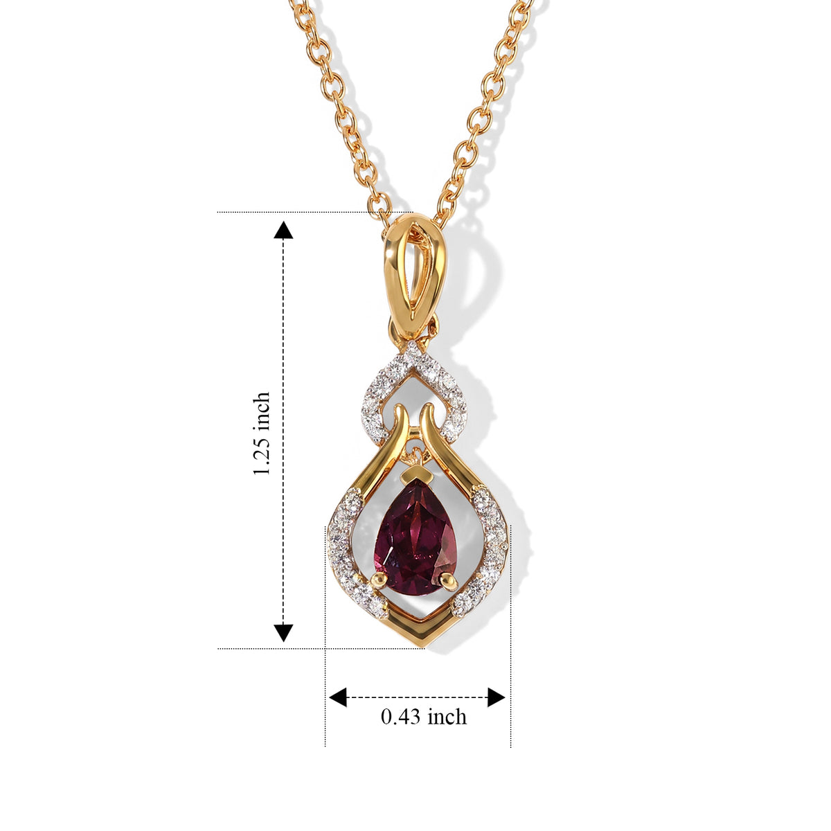 D'Joy - Rhodolite Garnet &amp; White Zircon Pendant in Yellow Gold Plated Sterling Silver with Chain (Size 20) 1.10 Ct. 4521364 4