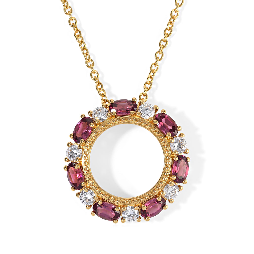 D'Joy - Rhodolite Garnet & Moissanite Pendant in Yellow Gold Plated Sterling Silver with Chain (Size 20) 2.90 Ct._4521368