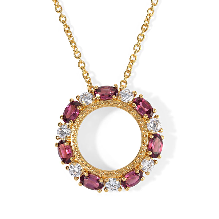 D'Joy - Orissa Natural Rhodolite Garnet &amp; Moissanite Pendant in Yellow Gold Plated Sterling Silver with Chain (Size 20) 2.90 Ct. 4521368 1