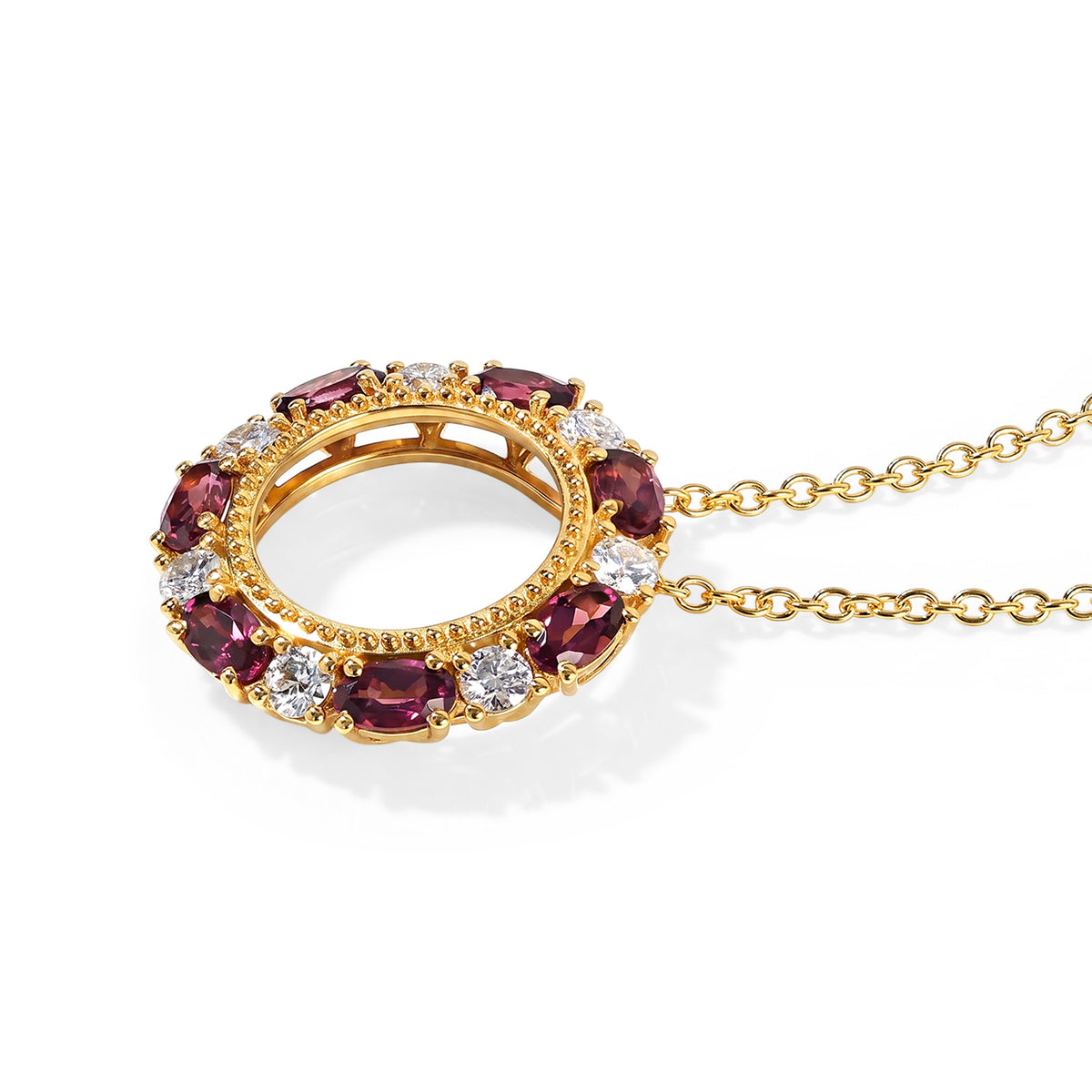 D'Joy - Rhodolite Garnet &amp; Moissanite Pendant in Yellow Gold Plated Sterling Silver with Chain (Size 20) 2.90 Ct. 4521368 2
