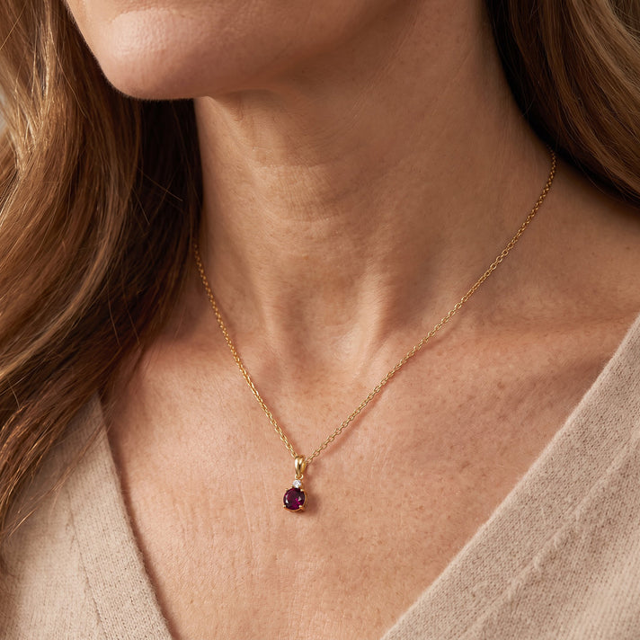 Luxuriant - Orissa Natural Rhodolite Garnet &amp; Lab Grown Diamond (SI/G-H) Pendant with Chain (Size 20) in 18K Vermeil Yellow Gold Plated Sterling Silver 1.10 Ct. 4521369 2