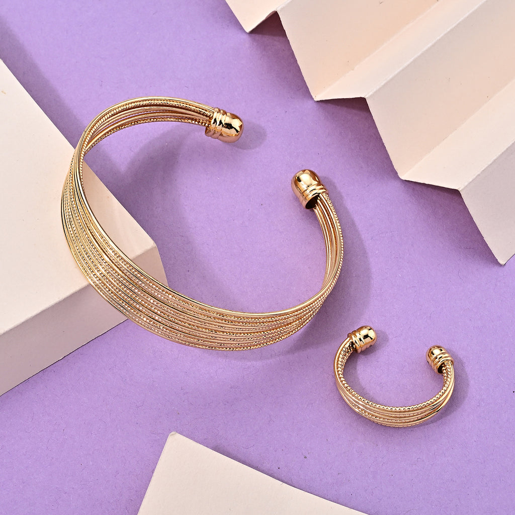 2 Piece Set -  Cuff Bangle and Fancy Ring Pure Yellow Brass_4521624_1