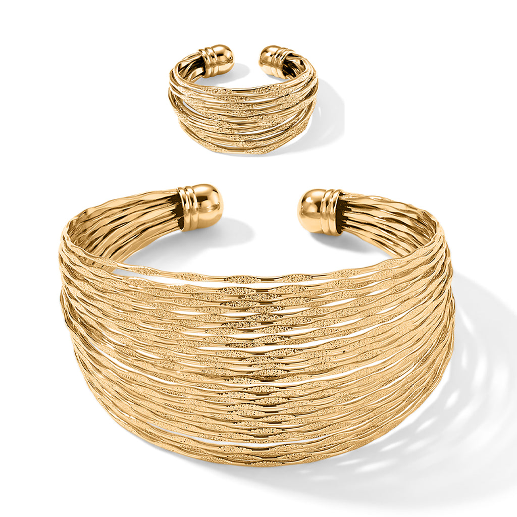 2 Piece Set -  Cuff Bangle and Fancy Ring Pure Yellow Brass_4521626