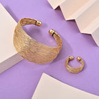 2 Piece Set -  Cuff Bangle and Fancy Ring Pure Yellow Brass_4521626_1