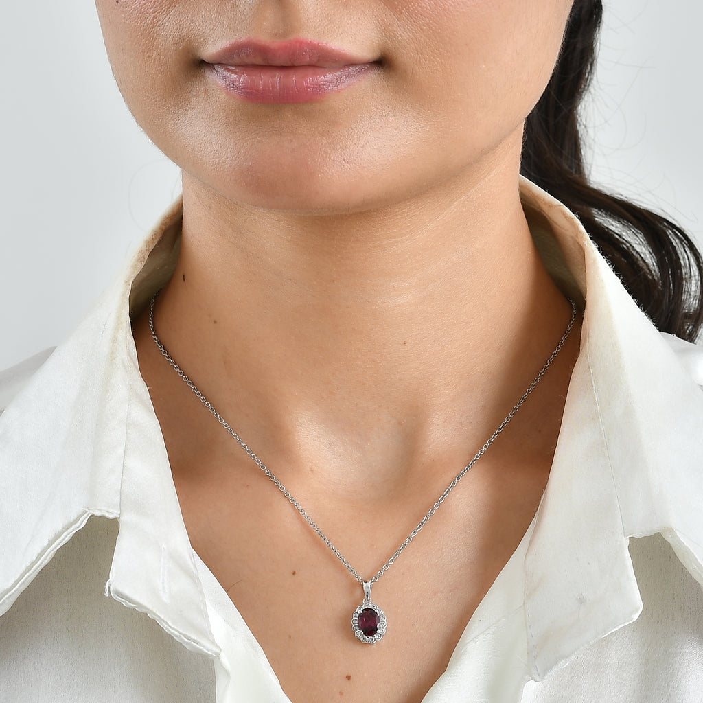 D'Joy - Rhodolite Garnet & White Zircon Pendant in Platinum Overlay Sterling Silver with Chain (Size 20) 1.75 Ct._4522012_1