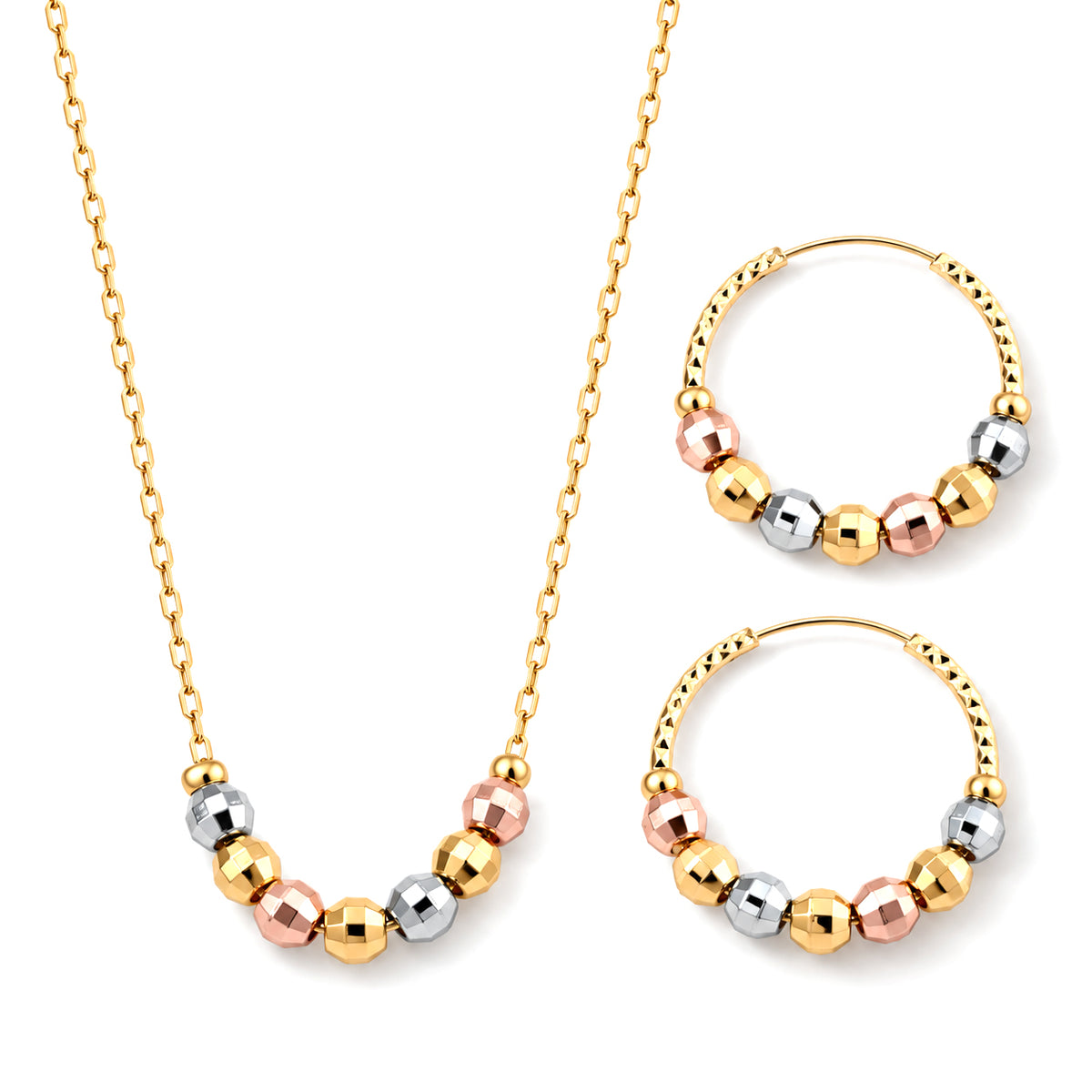 Close Out Deal- Designer Inspired Set of 2 - Earring with Hoop &amp; Pendant with Chain (Size - 18) in 3 Tone - Yellow, Silver &amp; Rose 4522494 0
