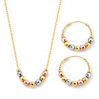 Close Out Deal- Designer Inspired Set of 2 - Earring with Hoop & Pendant with Chain (Size - 18) in 3 Tone - Yellow, Silver & Rose_4522494