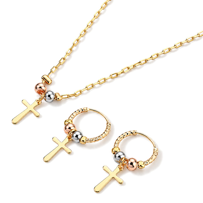 Close Out Deal- Designer Inspired Set of 2 - Earring  &amp; Pendant with Chain (Size - 18) in 3 Tone - Yellow, Silver &amp; Rose 4522498 2