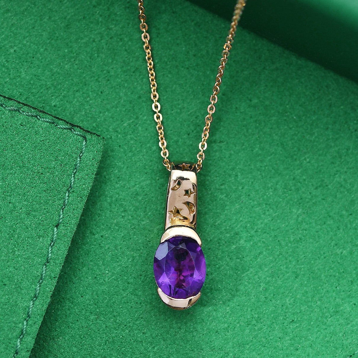 GP - AAA African Amethyst &amp; Blue Sapphire Pendant with Chain (Size 20) in 18K Vermeil Yellow Gold Plated Sterling Silver 1.85 Ct. 4522766 2