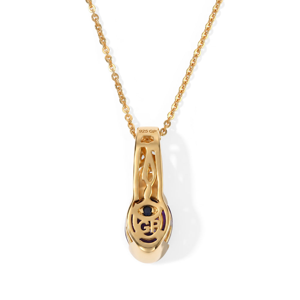 African Amethyst,  Kanchanaburi Blue Sapphire Pendant with Chain (Size 20) in 18K YG Vermeil Sterling Silver 0.03 ct  Silver Wt. 5.25 Gms  1.847  Ct._4522766_4