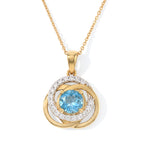 D'Joy - AAA Swiss Blue Topaz & White Zircon Pendant with Chain (Size 20) in Yellow Gold Plated Sterling Silver 1.95 Ct._4522831