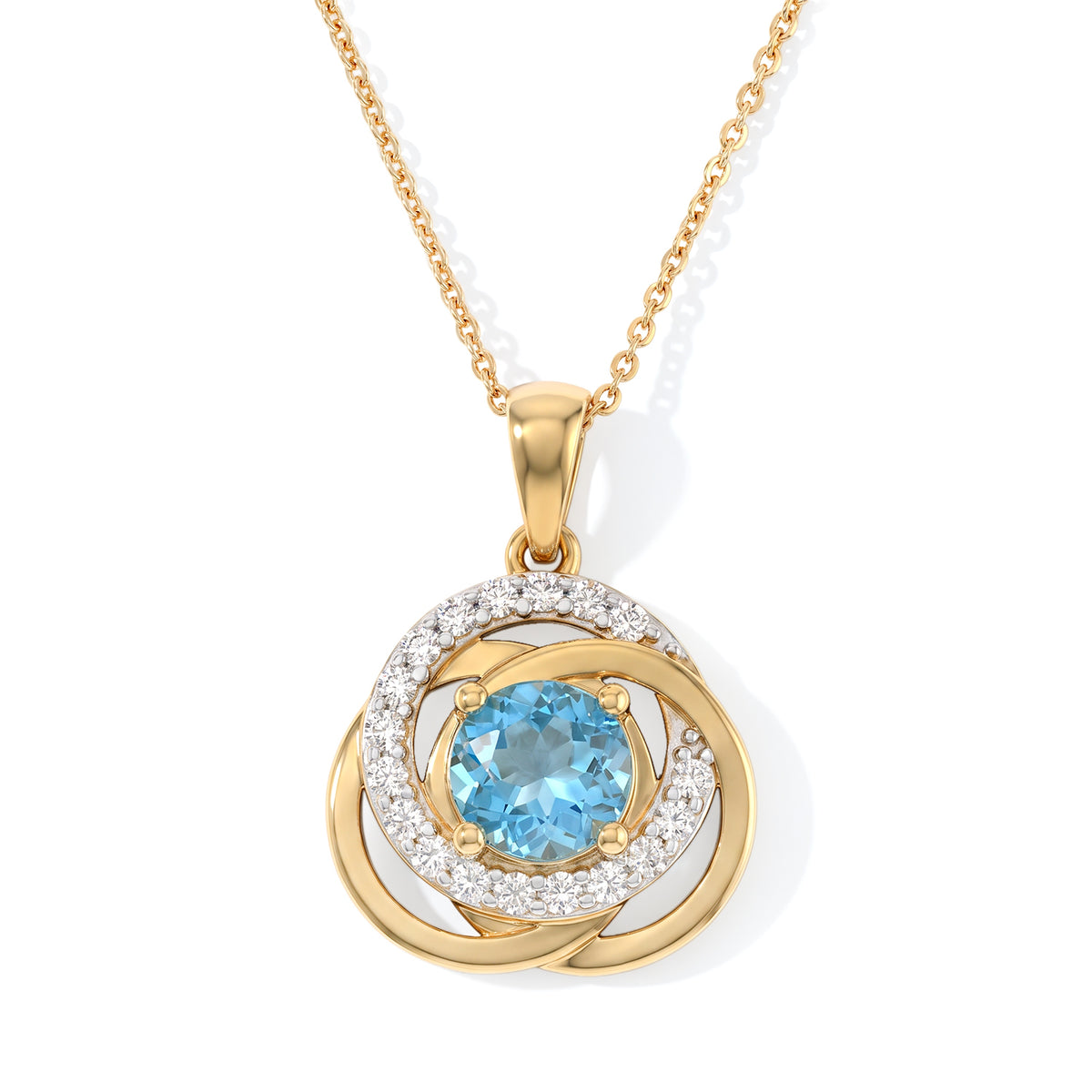 D'Joy - AAA Swiss Blue Topaz &amp; White Zircon The Celtic Eternity Pendant with Chain (Size 20) in Yellow Gold Plated Sterling Silver 1.95 Ct. V32704165 0