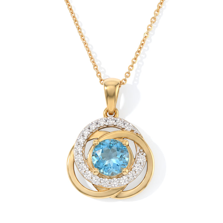 D'Joy - AAA Swiss Blue Topaz &amp; White Zircon The Celtic Eternity Pendant with Chain (Size 20) in Yellow Gold Plated Sterling Silver 1.95 Ct. 4522831 1