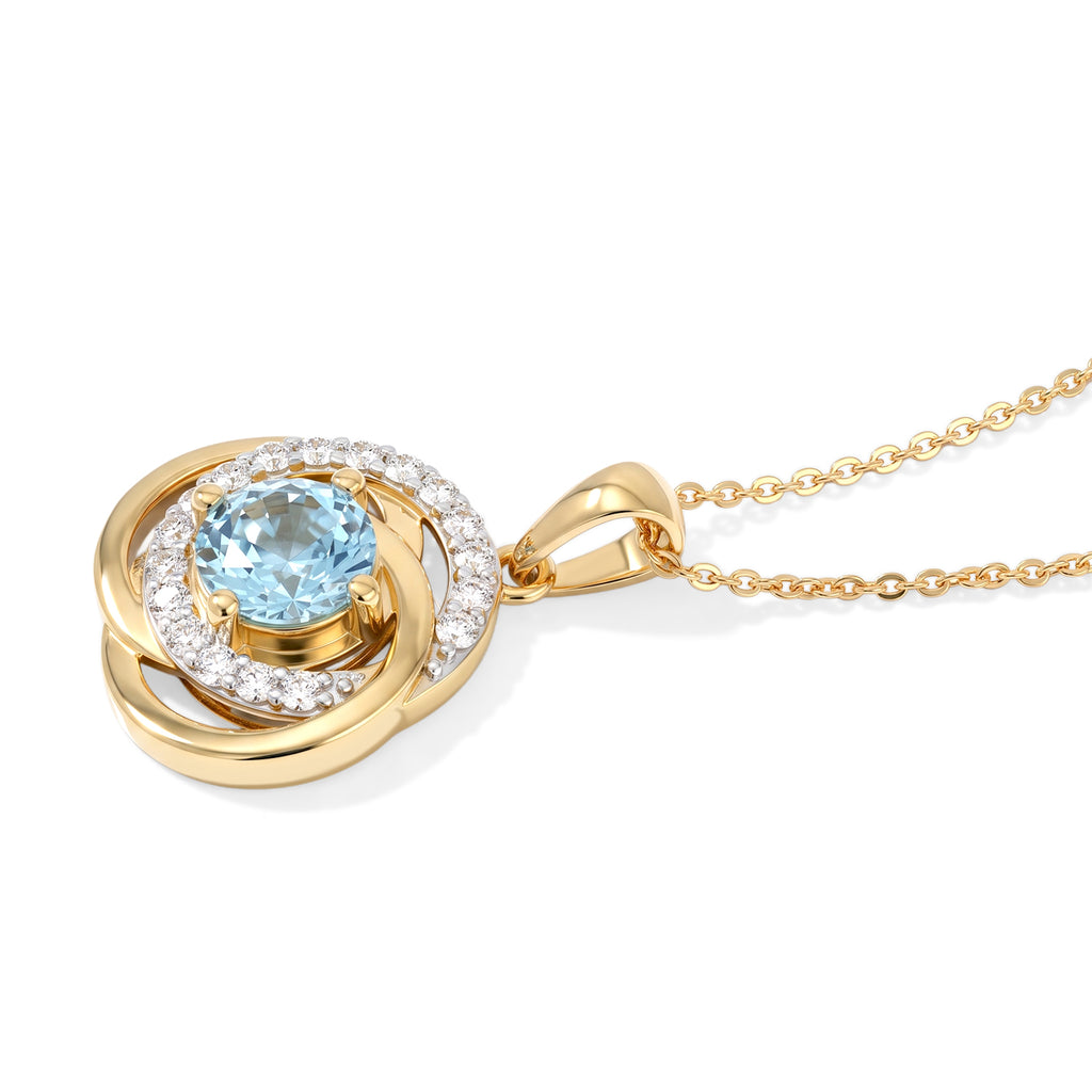 D'Joy - AAA Swiss Blue Topaz & White Zircon Pendant with Chain (Size 20) in Yellow Gold Plated Sterling Silver 1.95 Ct._4522831_3