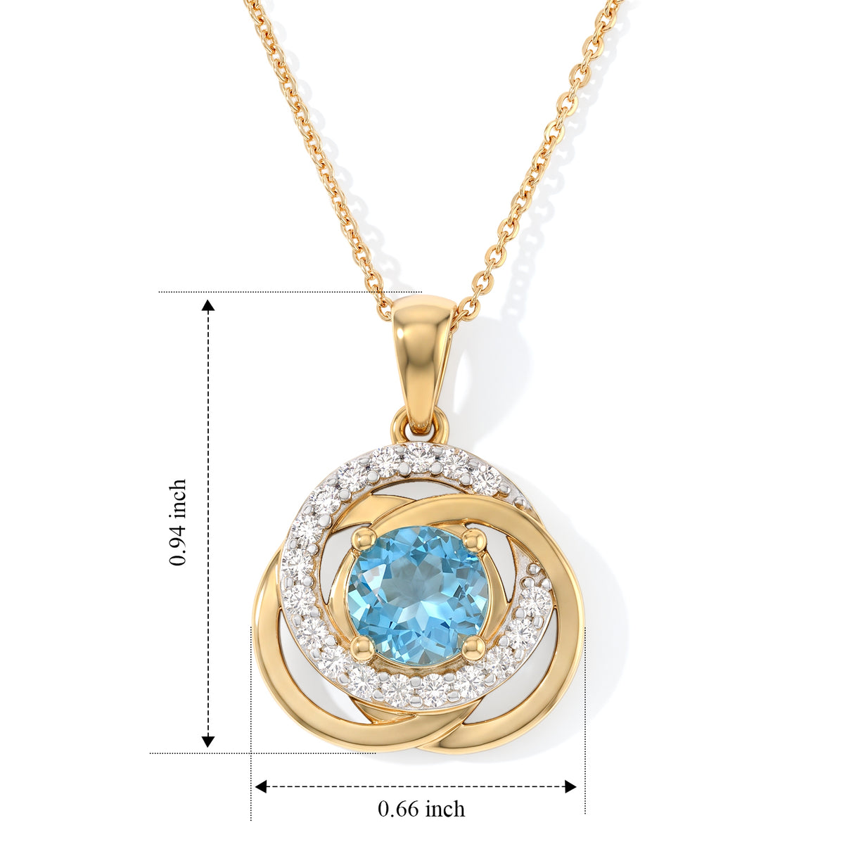 D'Joy - AAA Swiss Blue Topaz &amp; White Zircon The Celtic Eternity Pendant with Chain (Size 20) in Yellow Gold Plated Sterling Silver 1.95 Ct. V32704165 5
