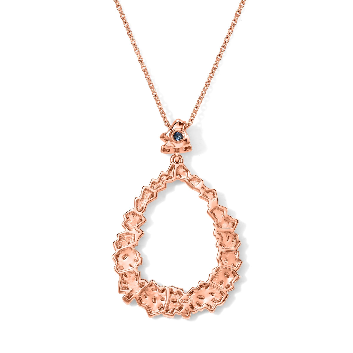 Champagne Diamond  Kanchanaburi Blue Sapphire Pendant with Torn Chain 19DC (Size 20) in 18K RG Vermeil Sterling Silver 0.47 ct  0.560  Ct. 4523412 5