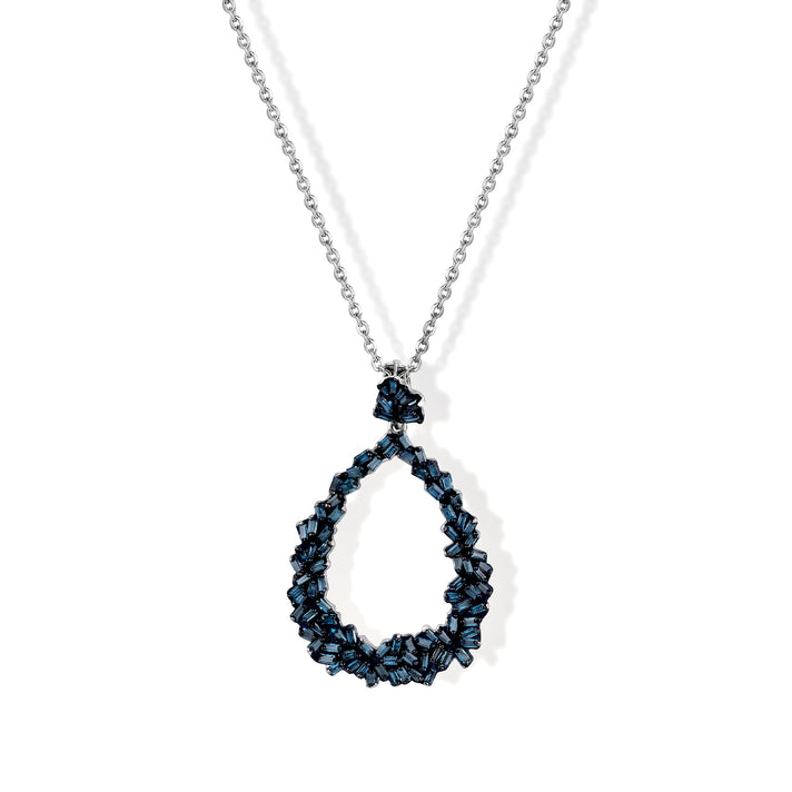 GP - Blue Diamond &amp; Blue Sapphire Floral Teardrop Pendant with Chain (Size 20) in Rhodium Overlay Sterling Silver 0.55 Ct. 4523416 1