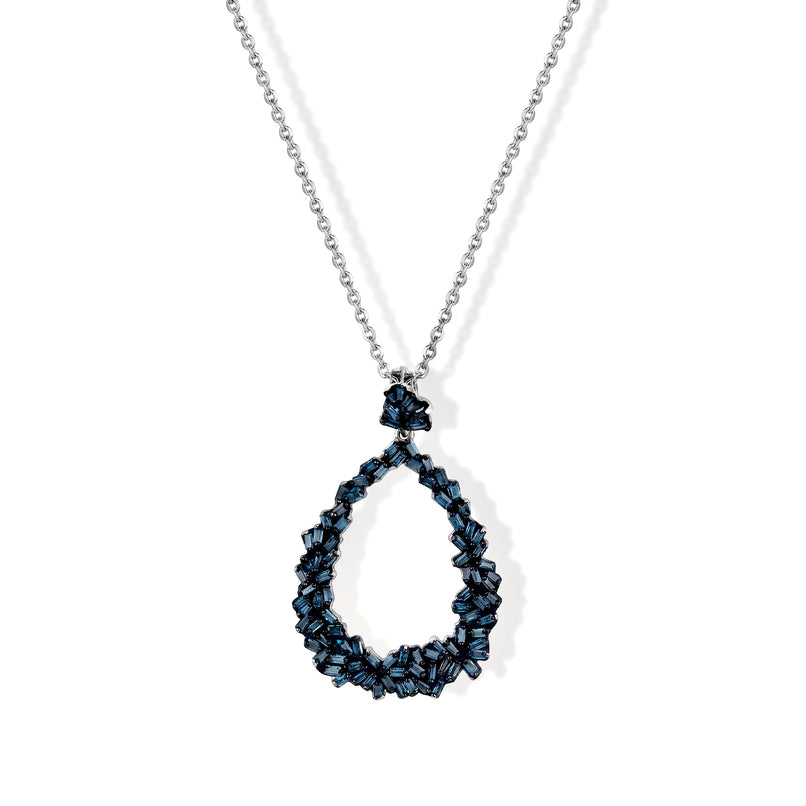 Blue Diamond  Kanchanaburi Blue Sapphire Pendant with Torn Chain 19DC (Size 20) in Rhodium Overlay Sterling Silver 0.47 ct  0.560  Ct._4523416