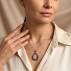 Blue Diamond  Kanchanaburi Blue Sapphire Pendant with Torn Chain 19DC (Size 20) in Rhodium Overlay Sterling Silver 0.47 ct  0.560  Ct._4523416_2