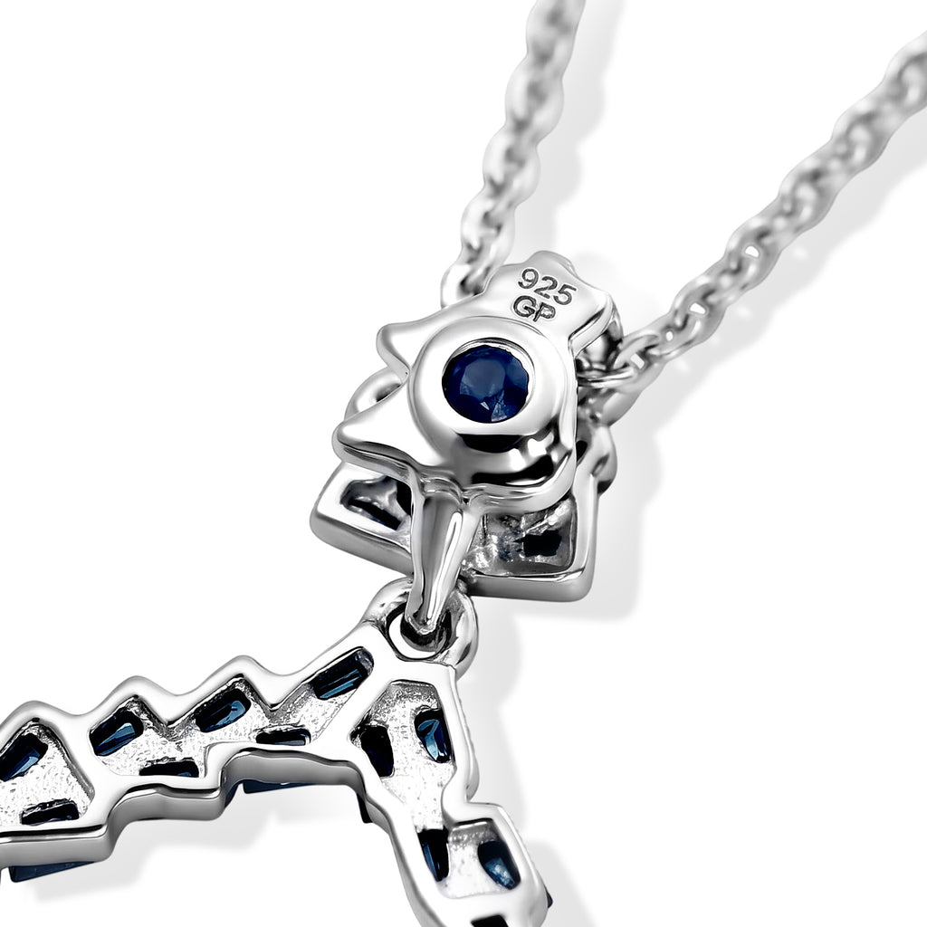 Blue Diamond  Kanchanaburi Blue Sapphire Pendant with Torn Chain 19DC (Size 20) in Rhodium Overlay Sterling Silver 0.47 ct  0.560  Ct._4523416_4