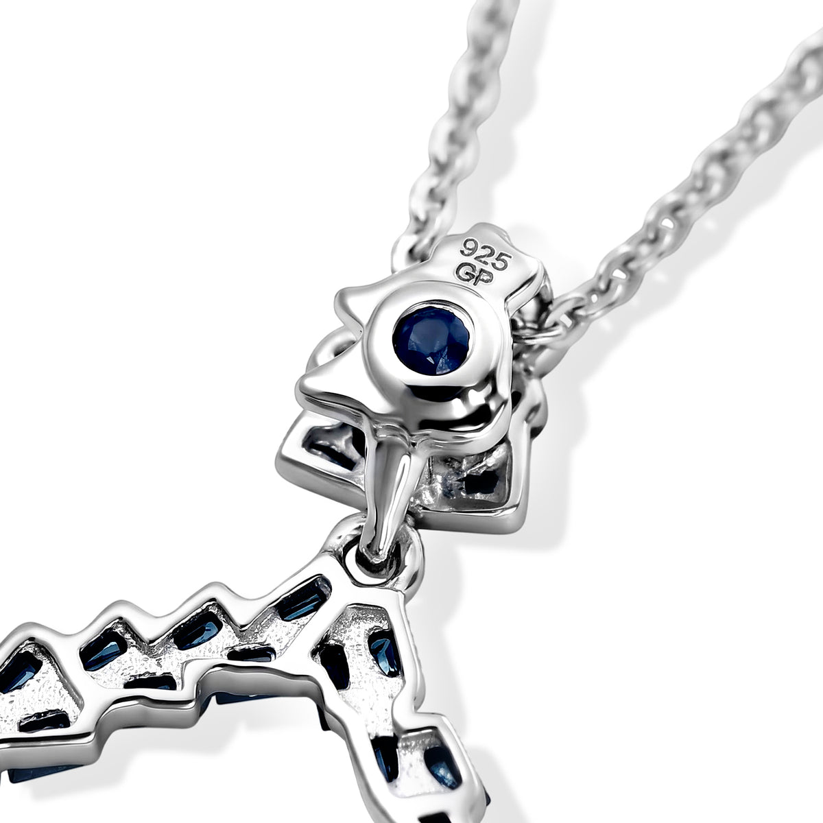 GP - Blue Diamond &amp; Blue Sapphire Floral Teardrop Pendant with Chain (Size 20) in Rhodium Overlay Sterling Silver 0.55 Ct. 4523416 5
