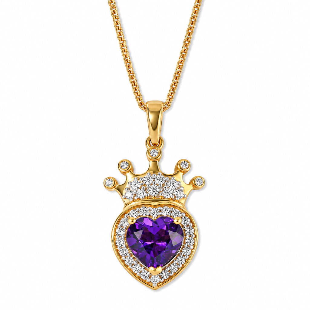 D'Joy - AAA African Amethyst & White Zircon Pendant with Chain (Size 20) in Yellow Gold Plated Sterling Silver 2.10 Ct._4523527