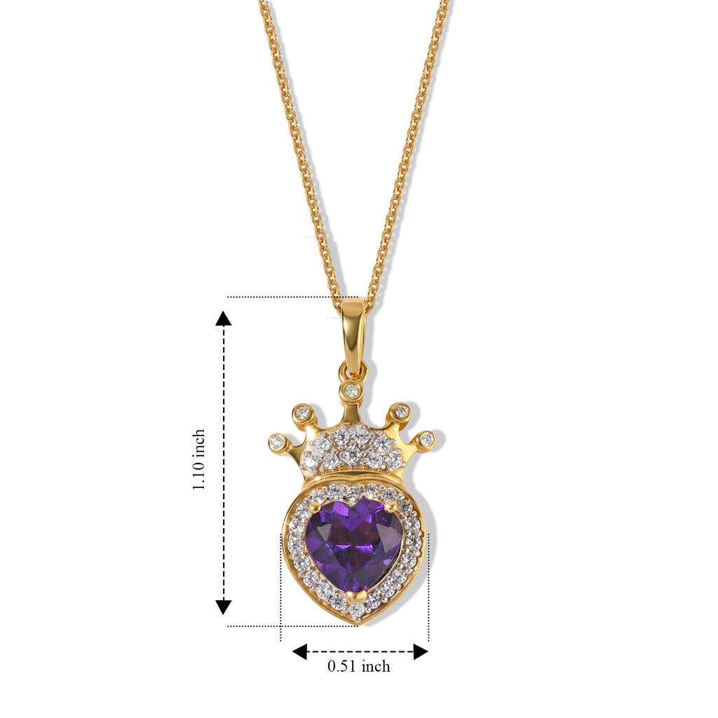 D'Joy - AAA African Amethyst & White Zircon Pendant with Chain (Size 20) in Yellow Gold Plated Sterling Silver 2.10 Ct._4523527_6