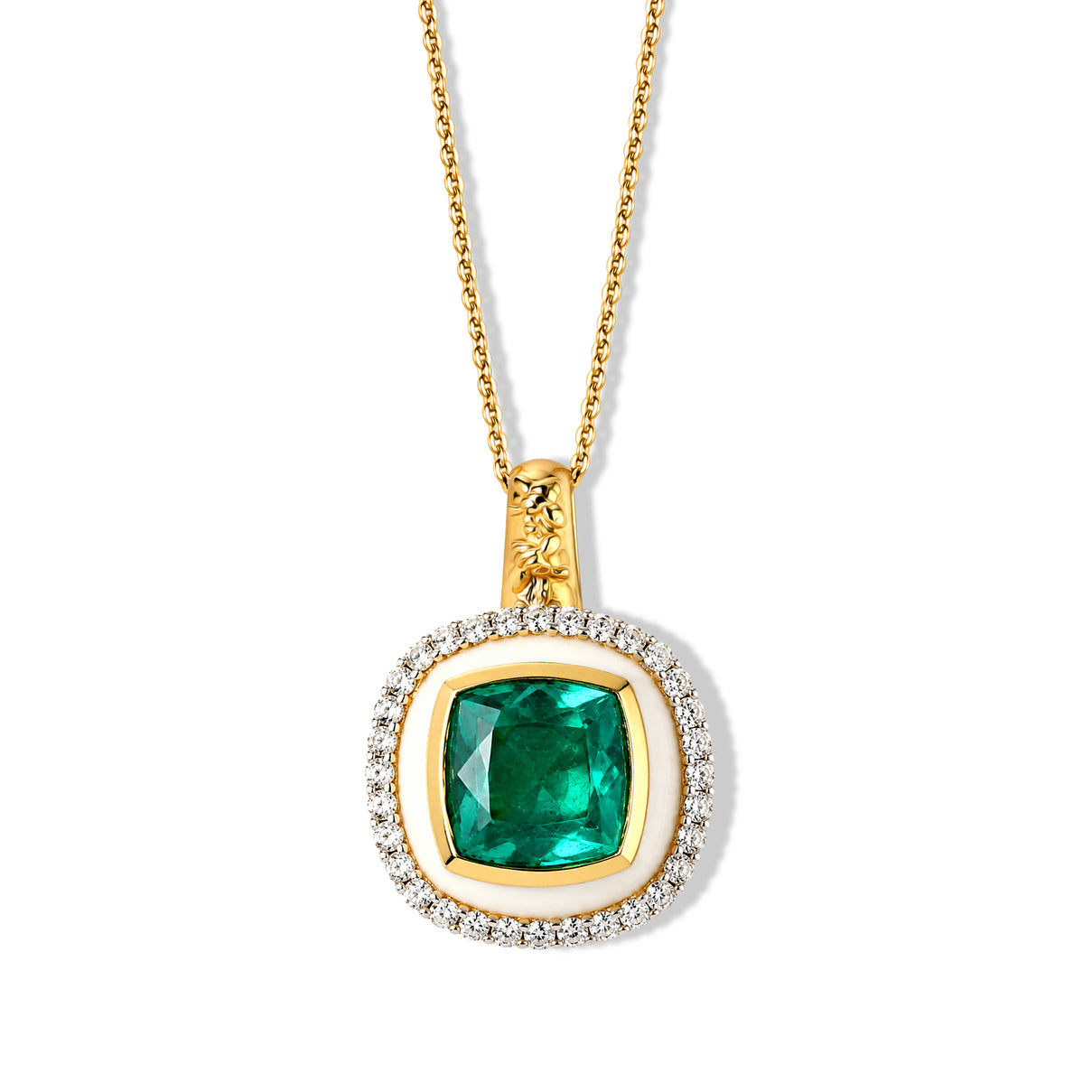 Emeraldine Triplet Quartz, White Zircon &amp; Blue Sapphire Pendant with Chain (Size 20) in 18K Vermeil Yellow Gold Plated Sterling Silver 5.63 Ct. 4523567 0