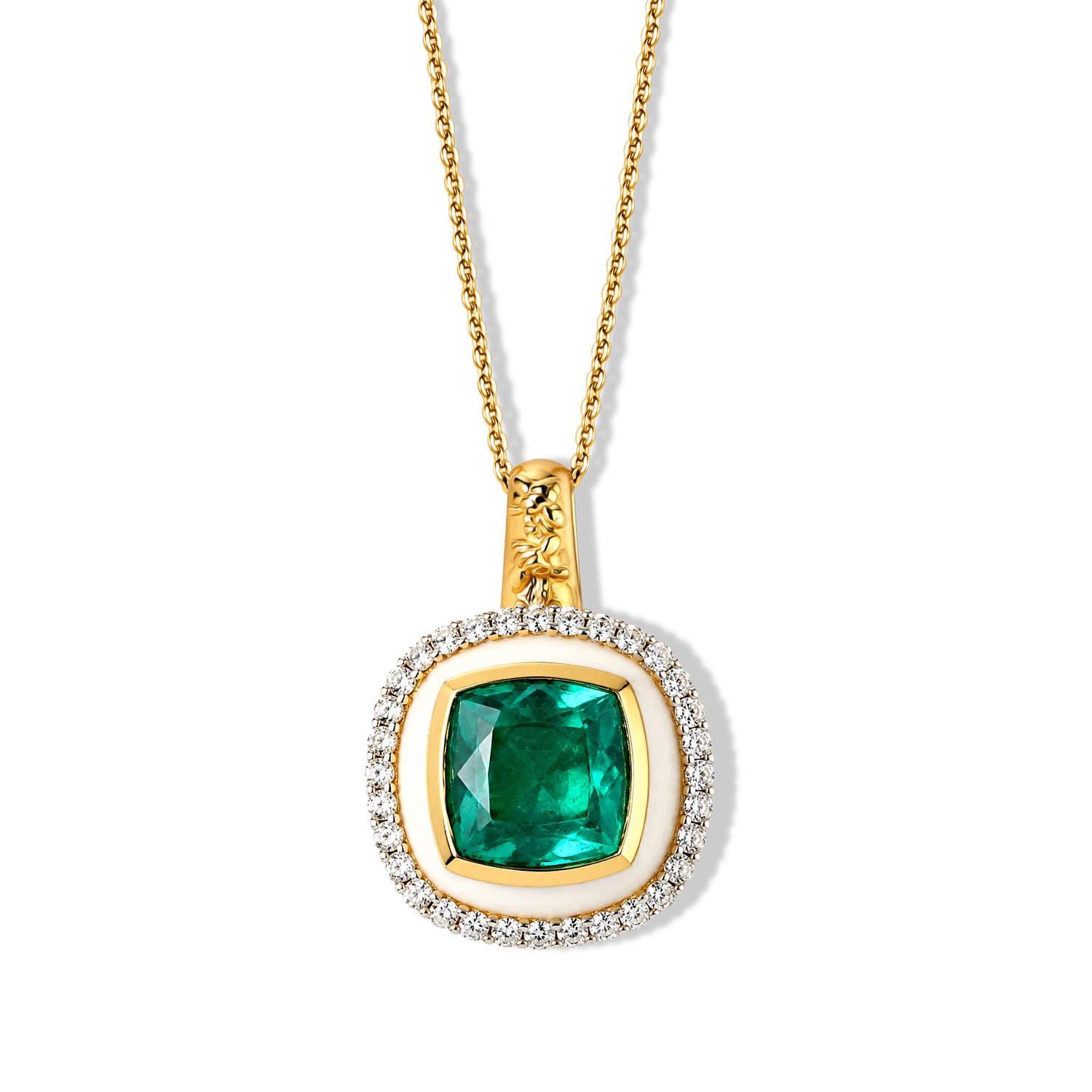 Emeraldine Triplet Quartz, White Zircon &amp; Blue Sapphire Pendant with Chain (Size 20) in 18K Vermeil Yellow Gold Plated Sterling Silver 5.63 Ct. 4523567 0