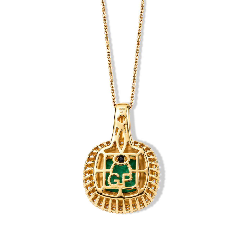 Emeraldine Triplet Quartz, White Zircon & Blue Sapphire Pendant with Chain (Size 20) in 18K Vermeil Yellow Gold Plated Sterling Silver 5.63 Ct._4523567_4