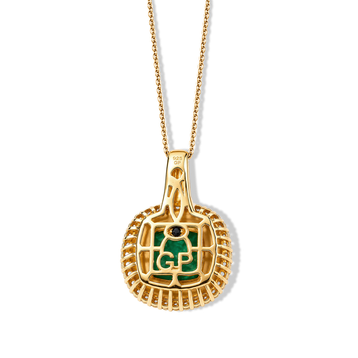 Emeraldine Triplet Quartz, White Zircon &amp; Blue Sapphire Pendant with Chain (Size 20) in 18K Vermeil Yellow Gold Plated Sterling Silver 5.63 Ct. 4523567 4