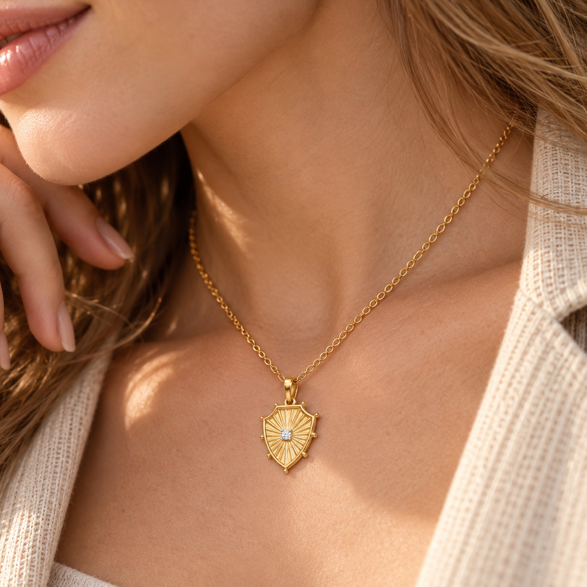 The Guardian Shield - Lab Grown Diamond (SI/G-H) Sunray Shield Pendant with Chain (Size 20) in Yellow Gold Plated Sterling Silver 4523923 2