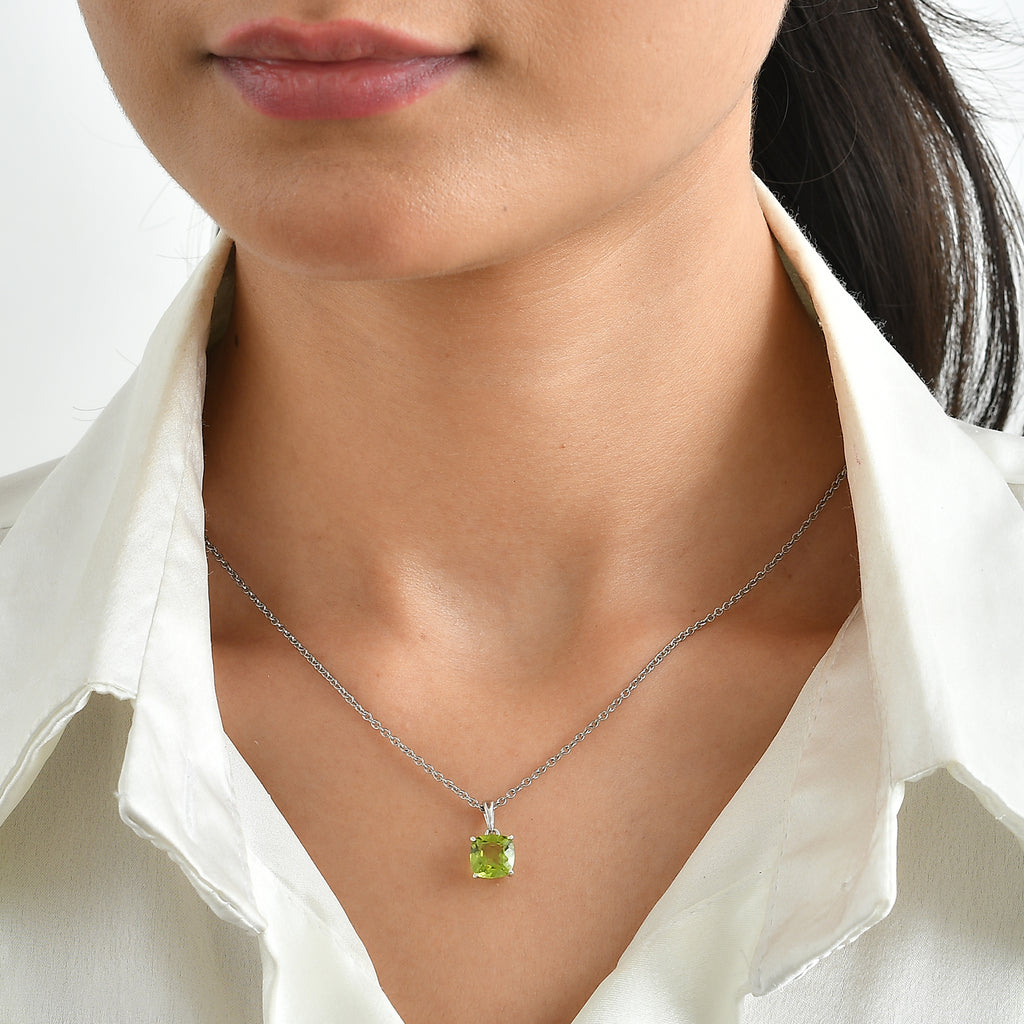 D'Joy - Peridot Solitaire Pendant in Platinum Overlay Sterling Silver with Chain (Size 20) 2.20 Ct._4524037_1