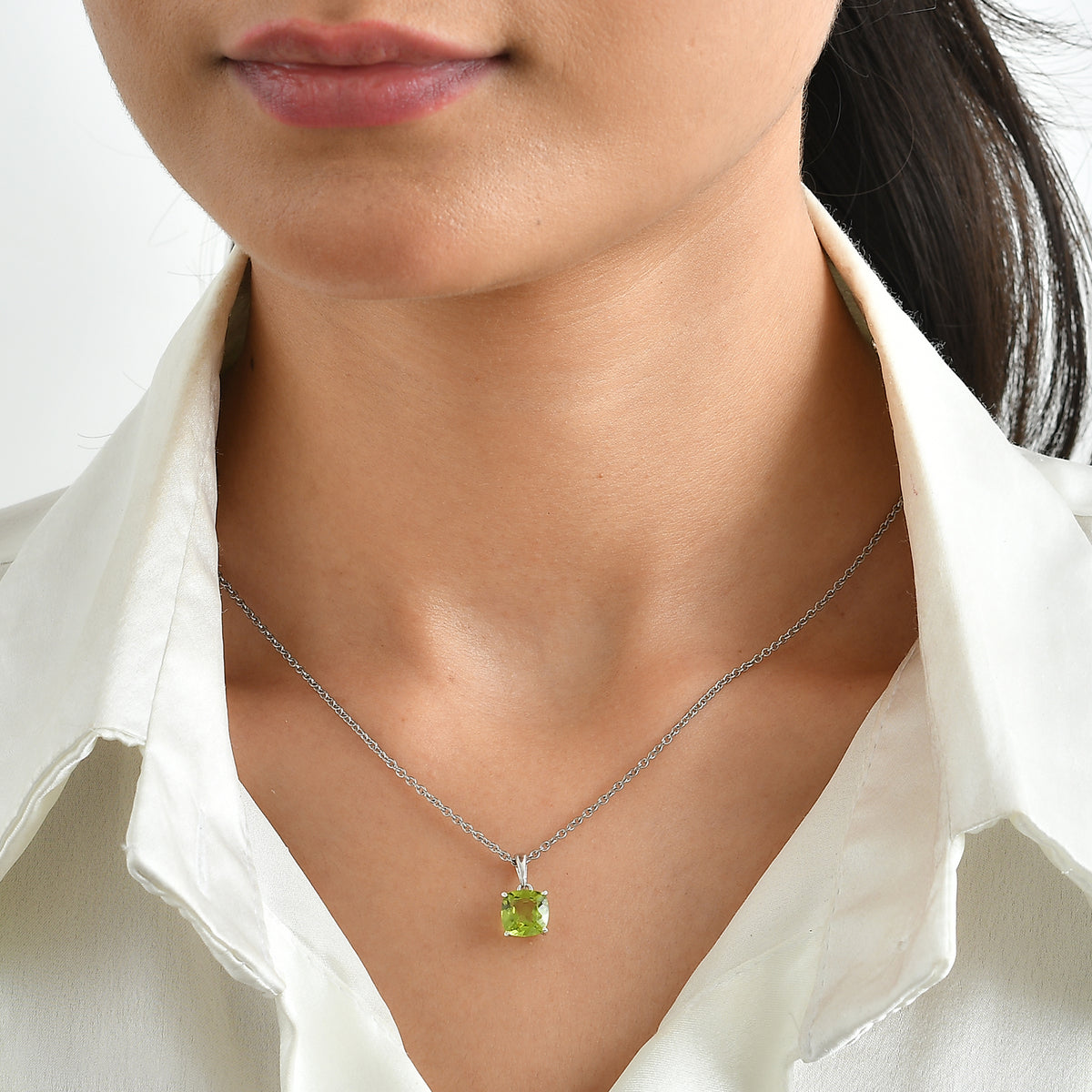 D'Joy - Peridot Solitaire Pendant in Platinum Overlay Sterling Silver with Chain (Size 20) 2.20 Ct. 4524037 1