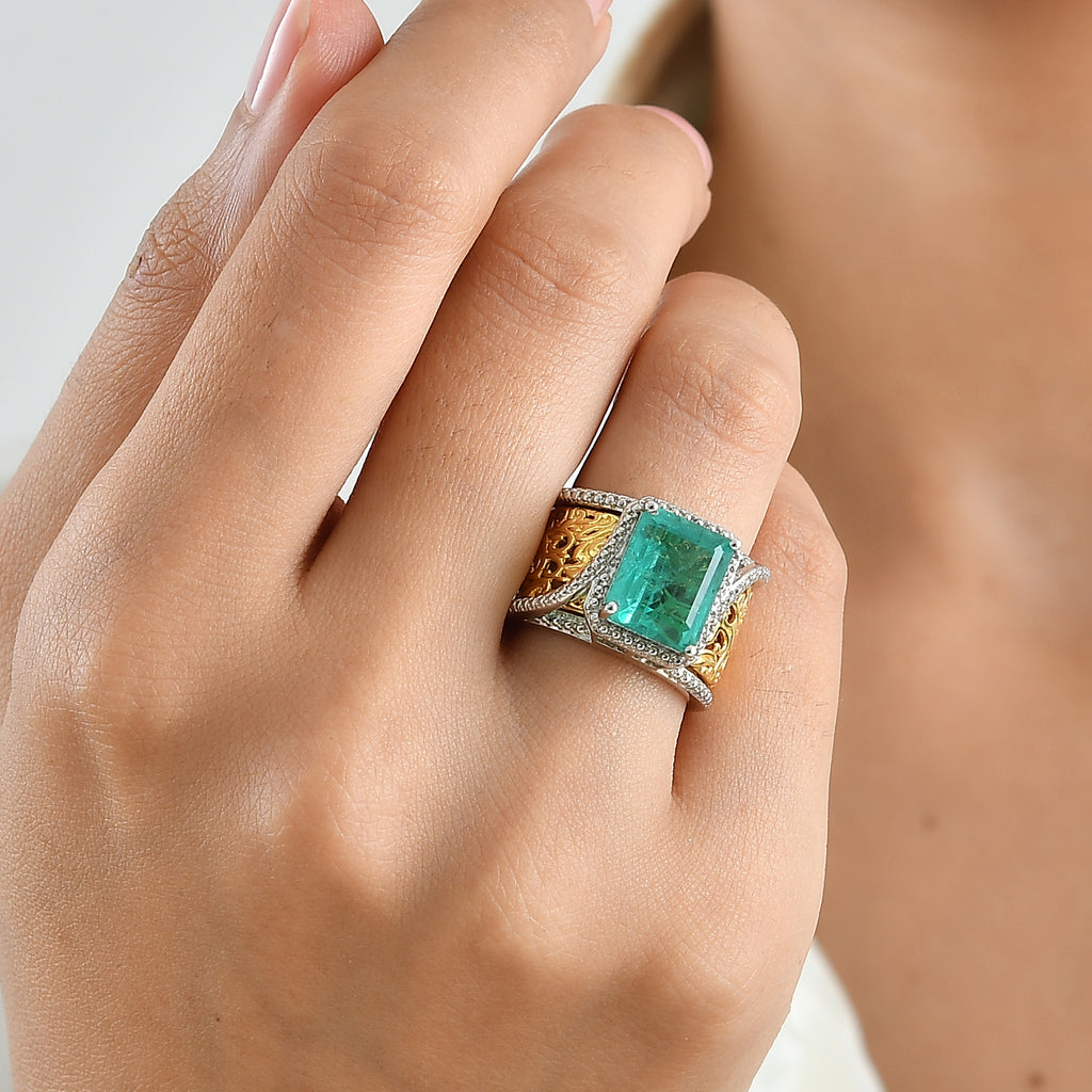 Set of 2 -  Colombian Colour Emeraldine Quartz Stackable Ring Pure Yellow Brass  3.800  Ct._4524110_1