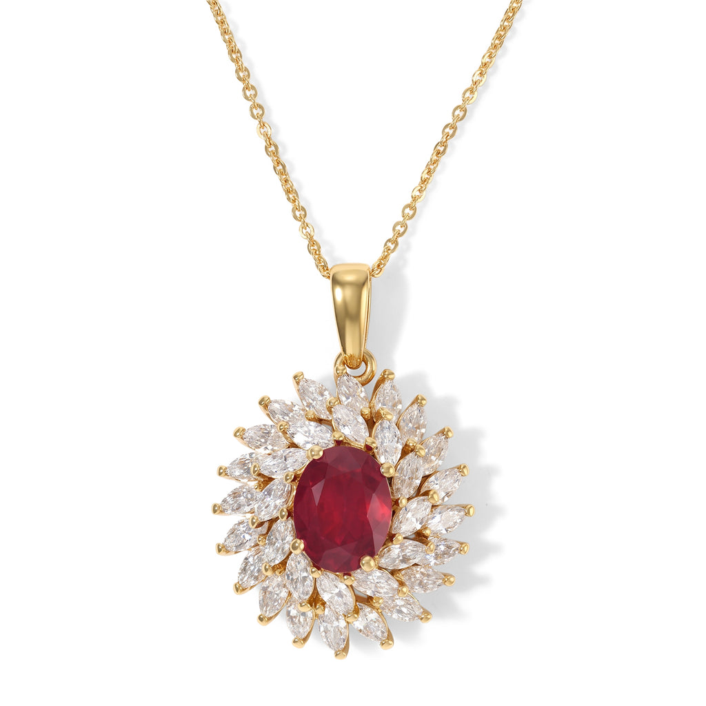 D'Joy - AAA African Ruby & Moissanite Pendant with Chain (Size 20) in 18K Vermeil Yellow Gold Plated Sterling Silver 5.00 Ct._4524137