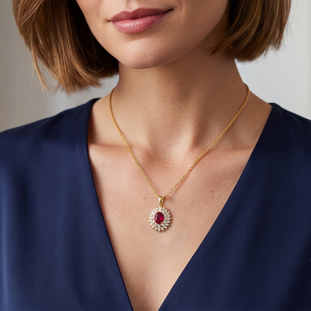 D'Joy - AAA African Ruby & Moissanite Pendant with Chain (Size 20) in 18K Vermeil Yellow Gold Plated Sterling Silver 5.00 Ct._4524137_2